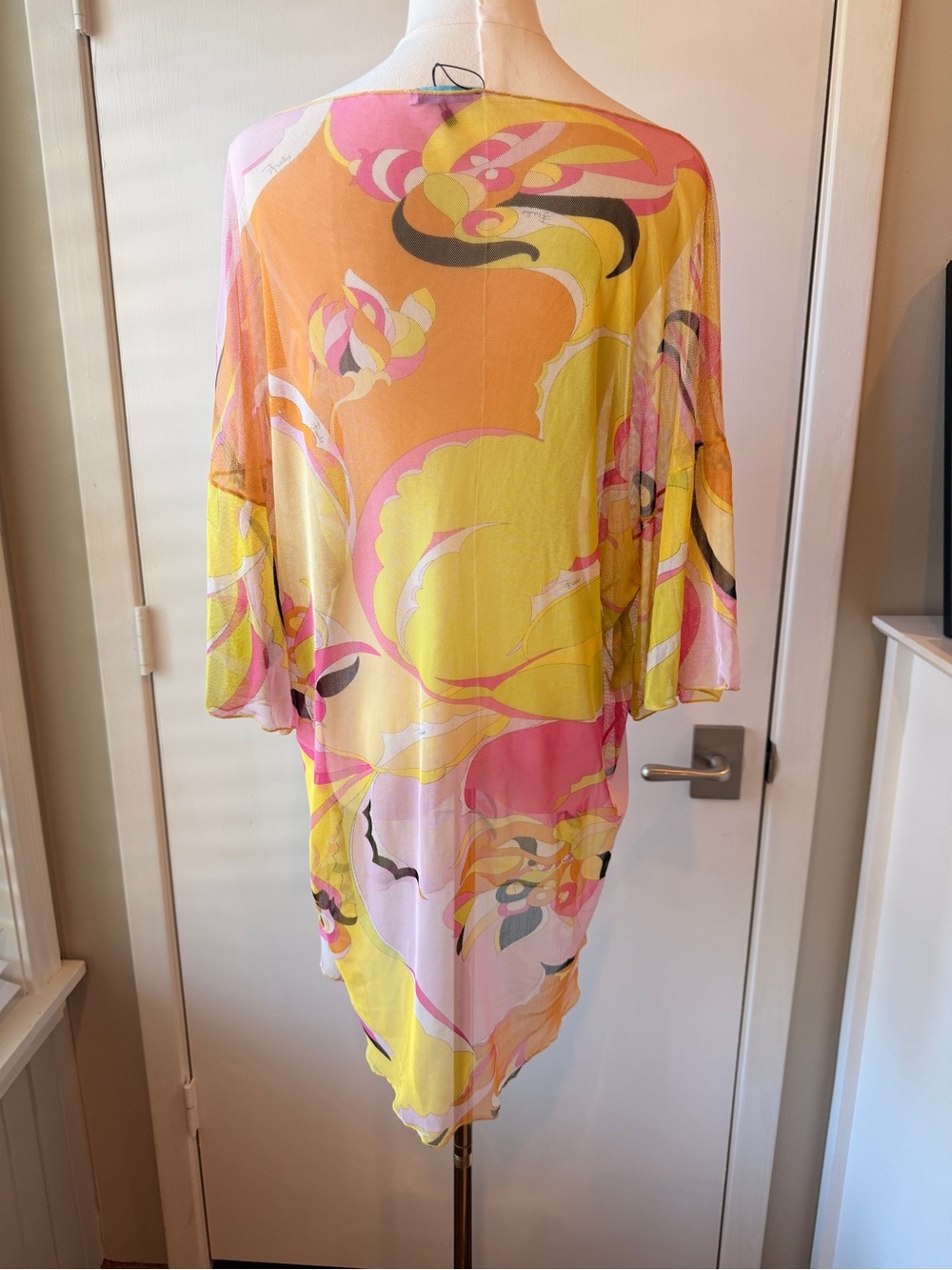 Pucci Sheer Floral Print Swim Cover Up in Pink, Yellow and Peach - Picture 4 of 7